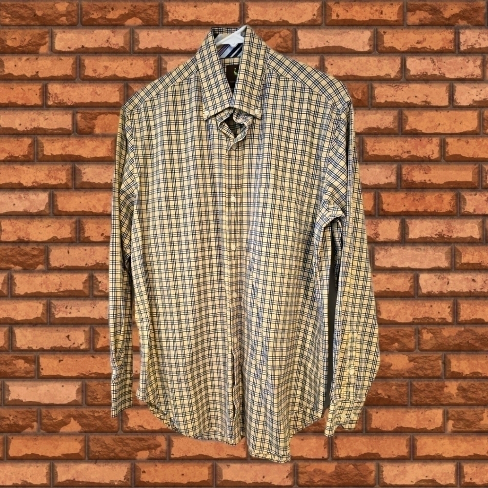 TAILORBYRD plaid button-down contrast collar cuffs Cotton yellow blue shirt sz L